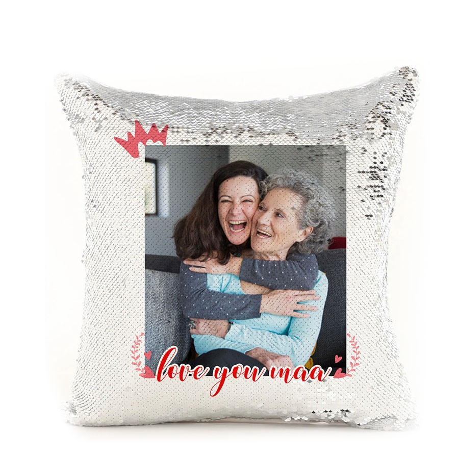 Love you maa Personalized Magic Sequin Cushion