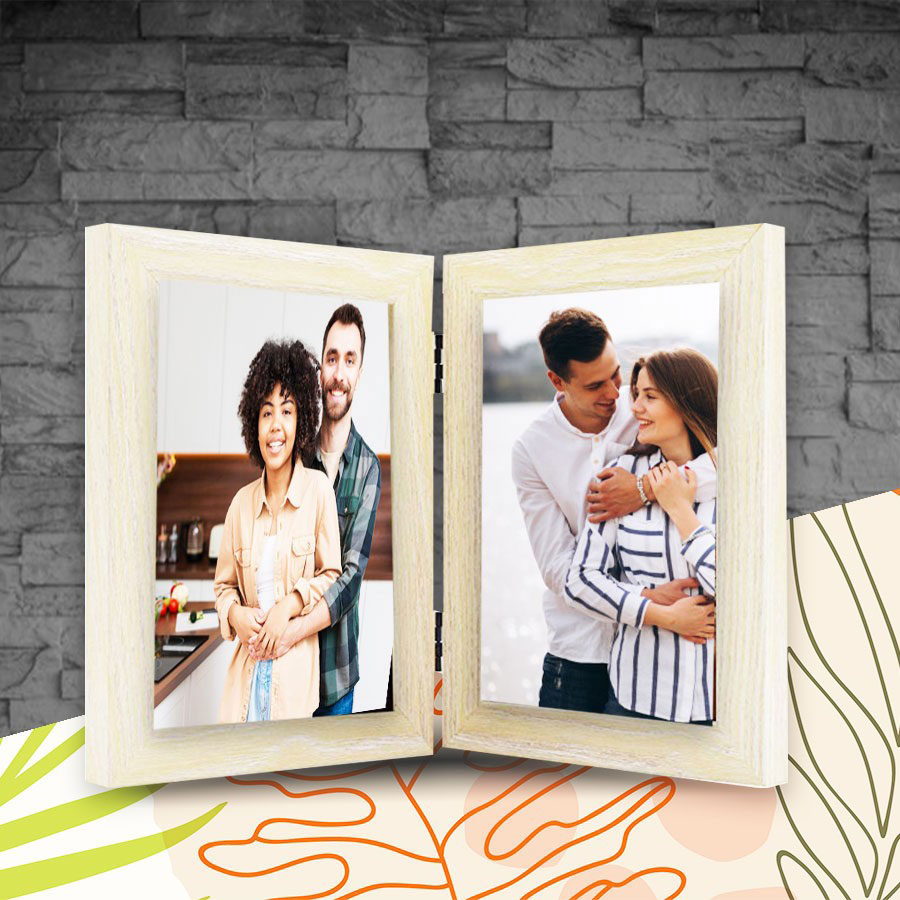 Double Photo Frame Self Print Picture 5x7  Cream Color