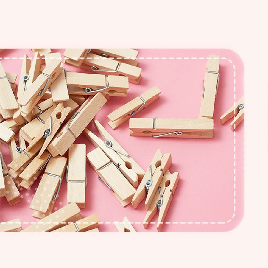 Natural Wooden color Paper Clip Office Supplies Craft Clips DIY Decorative Wooden Pegs Craft Paper Photo Clips - Pack -of  20 with String