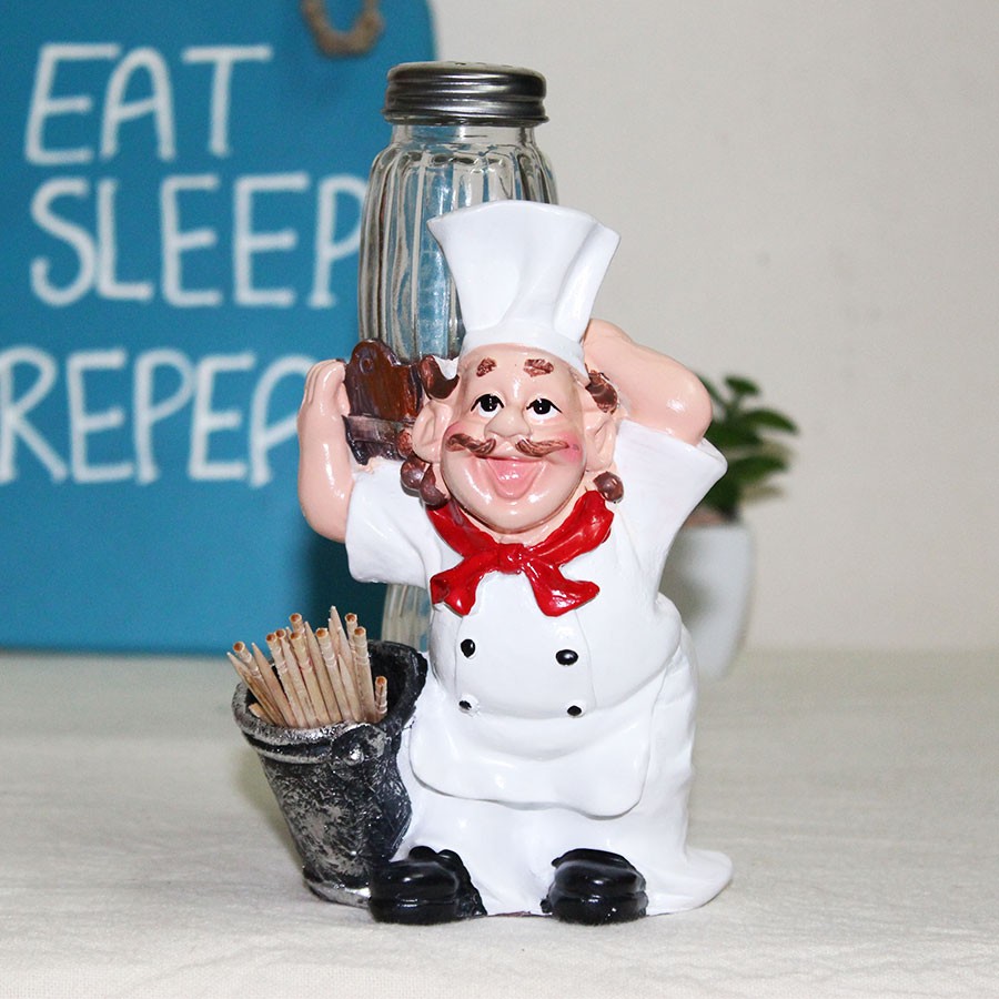 Fat Chef Salt Pepper Shakers with Toothpick Holder