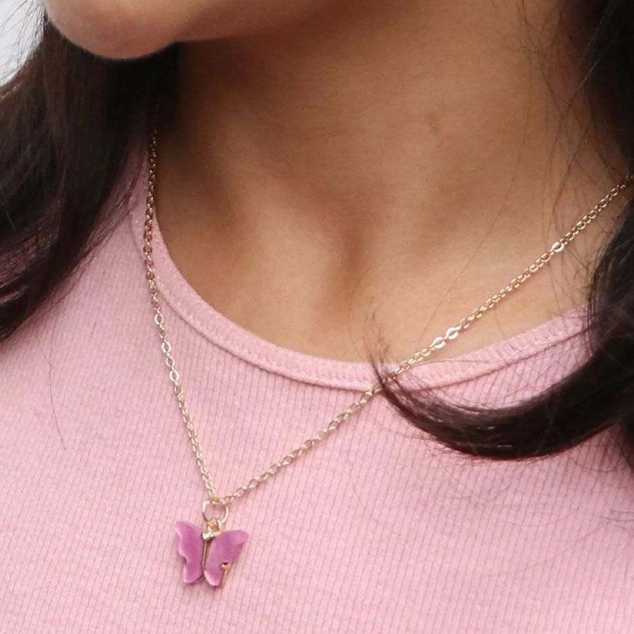  Butterfly - Golden Casual Neckpiece (Pink Yellow)
