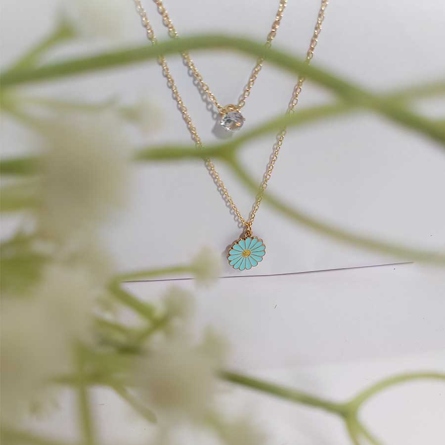 Daisy Necklace with dual layer Stone 