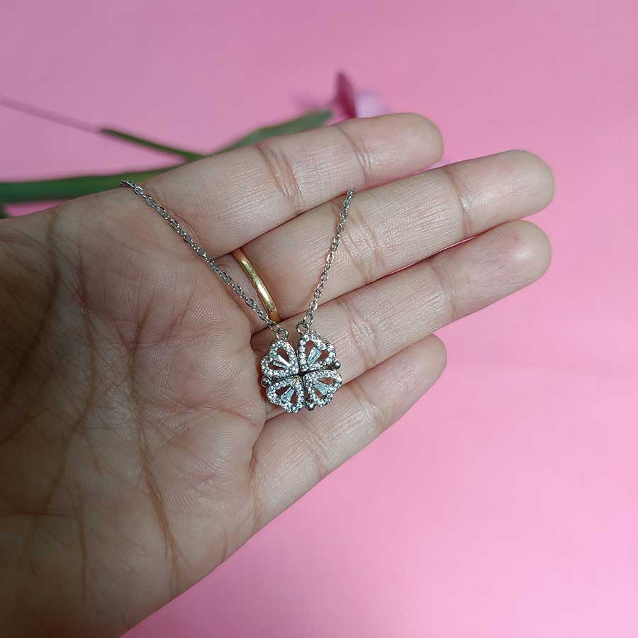 Multi Wearing Heart Necklace 4 Heart Magnetic SILVER Necklace Pendant Heart Toggle Necklace Diamond