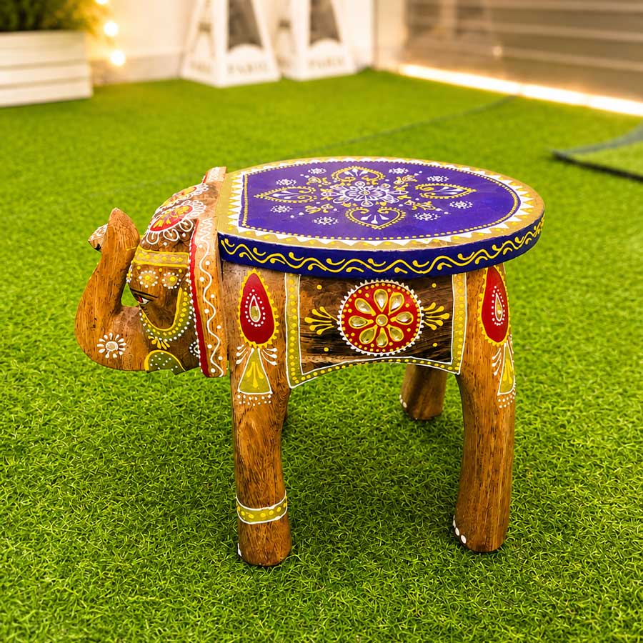 Handpainted Wooden Elephant Stool